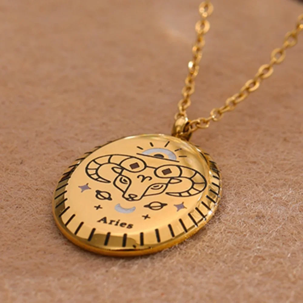 ARIES--NEW 18K Gold Plated ARIES Sign Zodiac Oval Pendant Necklace